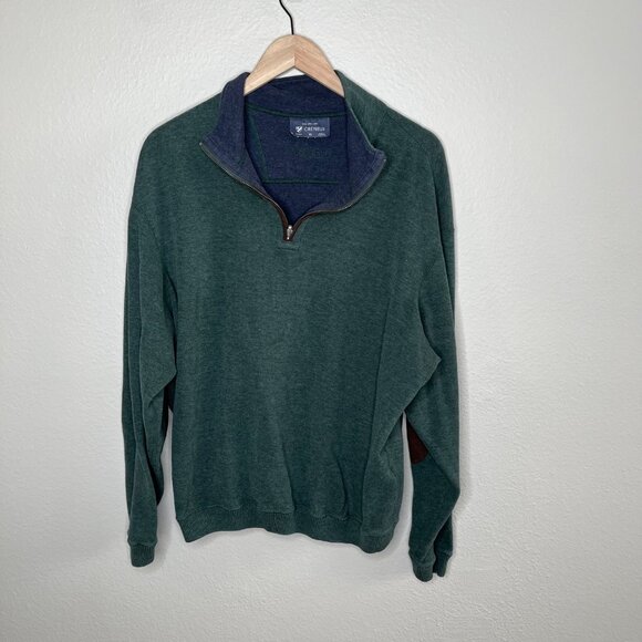 Cremieux Mens Green Retro Elbow patch 1/4 Zip Pullover Sweater XL - Picture 2 of 10
